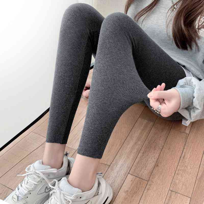 Quần legging giữ nhiệt nữ thu đông cạp cao sọc dọc