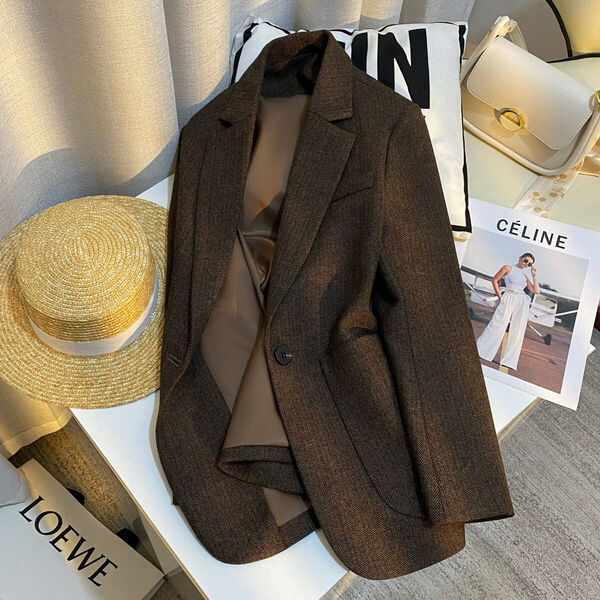 Áo khoác dạ blazer kiểu công sở thanh lịch cho mùa thu đông