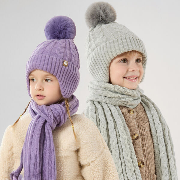 Bộ 3 món mũ len, khăn, găng tay trẻ em có lót nỉ, giữ ấm...