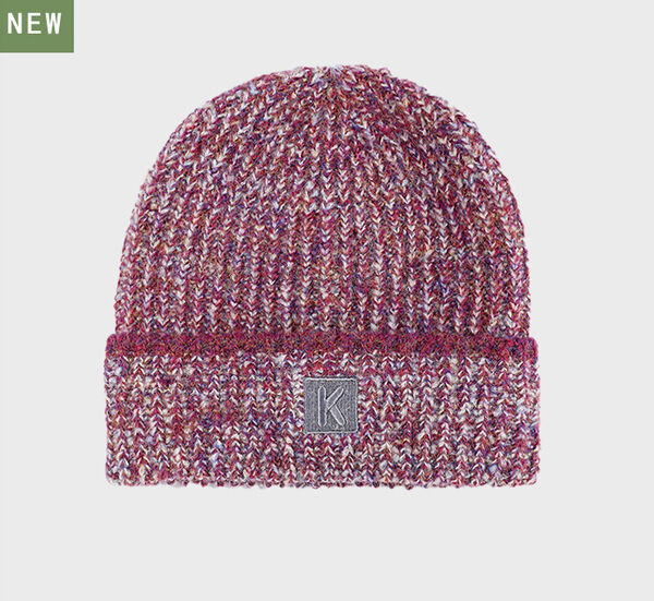 Mũ len nữ thu đông giữ ấm, dáng xếp tầng, thêu chữ cái.