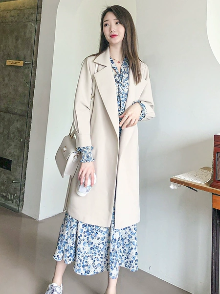 Áo khoác măng tô nữ dáng lỡ kèm đai áo