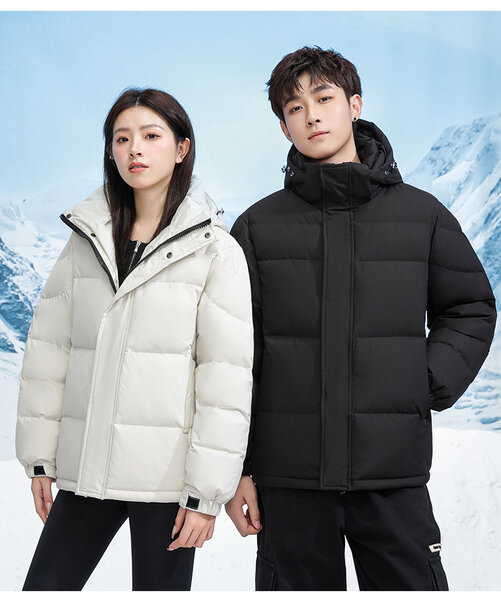 Áo khoác phao lông vũ ấm áp có mũ trùm đầu cho nam, nữ