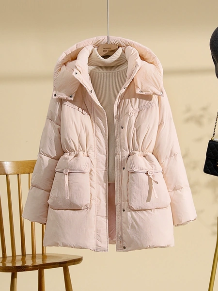 Áo khoác phao lông vũ nữ lông vịt trắng dày, giản dị, ấm áp