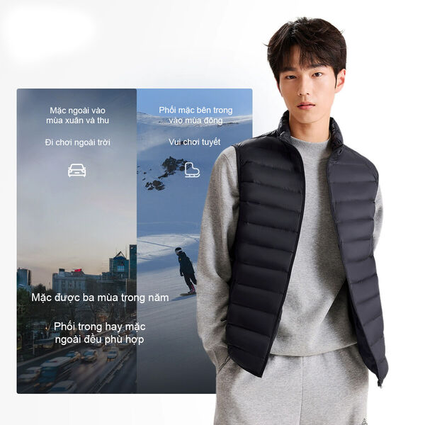 Áo khoác phao gile lông vũ nam cổ đứng