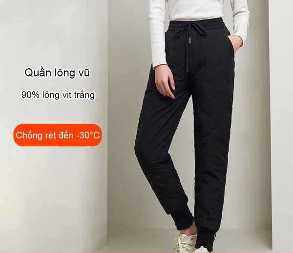 Quần lông vũ giữ nhiệt nữ dáng rộng lót lông, giữ ấm mùa...