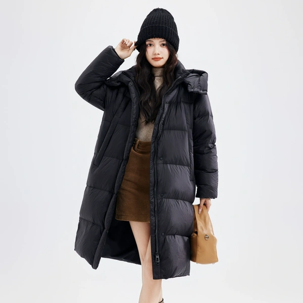Áo khoác phao lông vũ nữ dài có mũ rời thời trang mùa đông