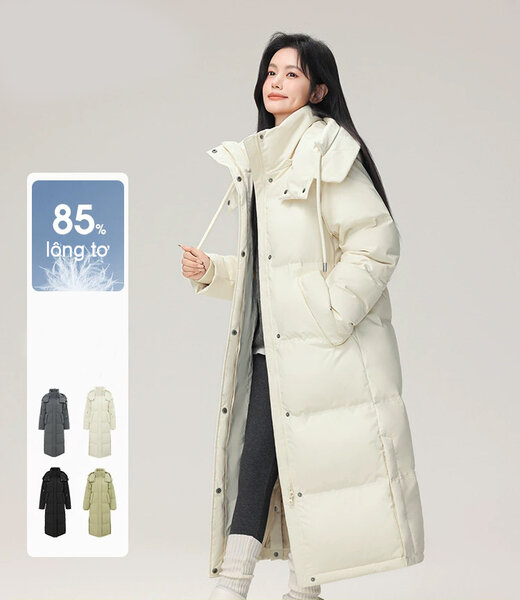 Áo khoác phao lông vũ nữ dài chống rét siêu nhẹ