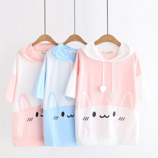 Áo hoodie ngắn tay hình mặt mèo