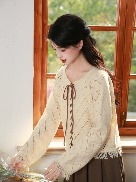 Áo khoác len nữ kiểu dáng thiết kế tua rua phong cách mềm mại...