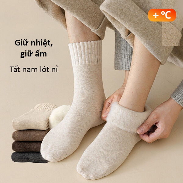 Vớ nam lông cừu, lót lông dày, chống xù lông, giữ ấm