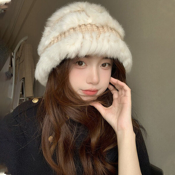 Mũ len nữ lông thỏ, che tai form rộng, dày dặn giữ ấm