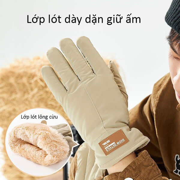 Găng tay nam lót nhung, giữ ấm, chống gió mùa đông