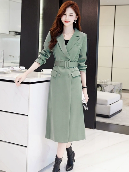 Áo khoác măng tô nữ kèm đai áo