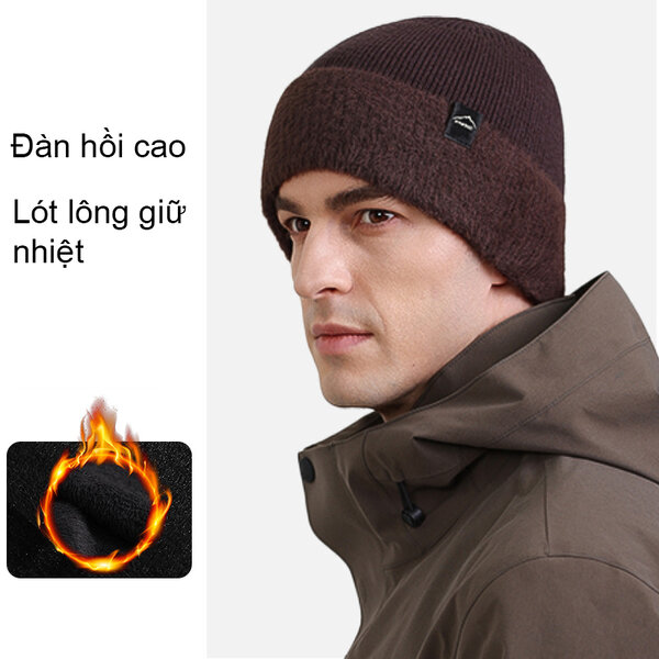 Mũ len thu đông dễ phối, lót nỉ giữ ấm.