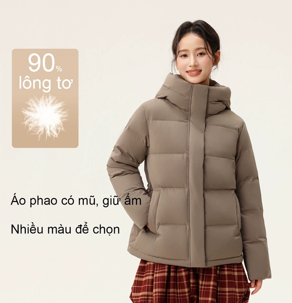 Áo khoác phao lông vũ nữ ngắn tôn dáng,dễ phối, thời thượng...