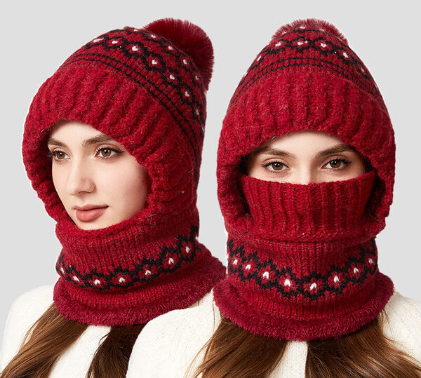 Mũ len nữ giữ ấm đan len kết hợp mũ + khăn quàng + khẩu trang...