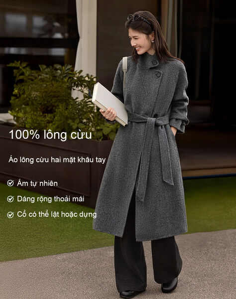 Áo khoác dạ lông cừu, dáng trung dài, phong cách thanh lịch, mẫu...
