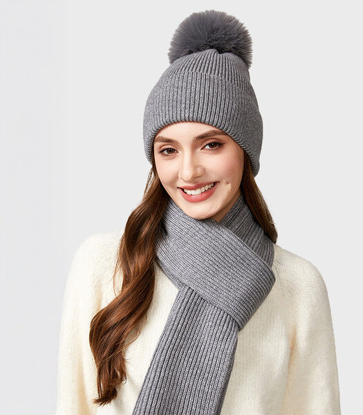 Bộ khăn mũ len đan chéo viền thời trang thu đông cho nữ