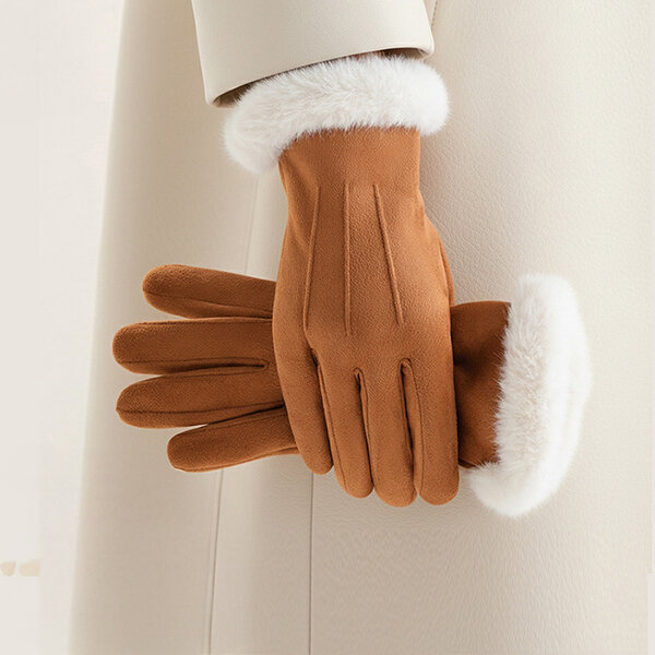 Găng tay mùa đông da lộn giữ ấm, lót lông dày