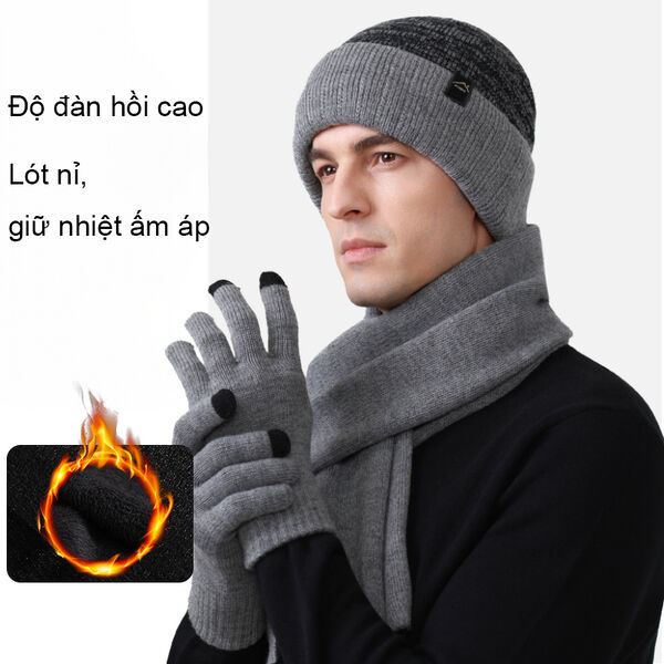 Bộ 3 món mũ khăn choàng găng tay nam giữ ấm chống lạnh mới cho...