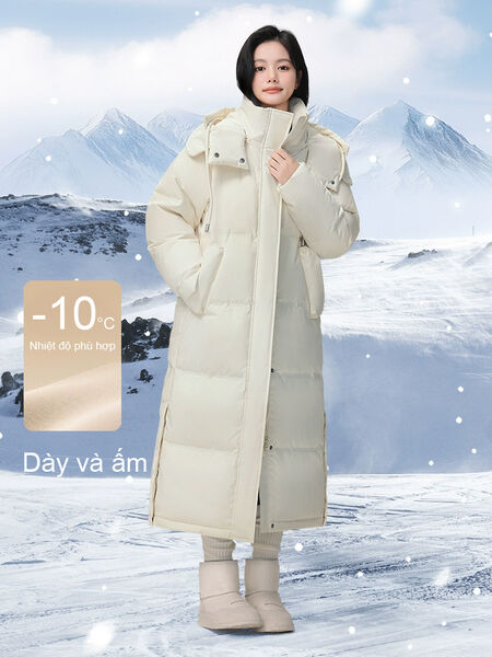 Áo khoác phao lông vũ nữ dáng dài mùa đông, đơn giản, thanh...