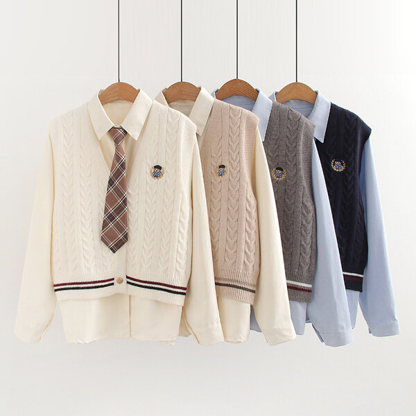 Bộ hai món gồm áo gile và sơ mi nữ kèm cà vạt mùa thu đông