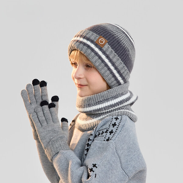 Bộ mũ, găng tay và khăn quàng cho trẻ em, chất liệu len dệt kim,...