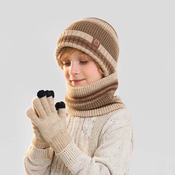 Bộ mũ, găng tay và khăn quàng cho trẻ em, chất liệu len dệt kim,...