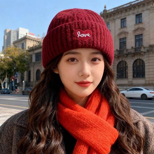 Mũ len nữ thiết kế trơn đơn giản có hình trái tim, giữ ấm...