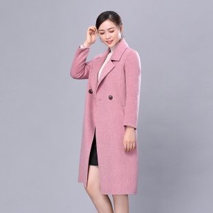 Áo khoác măng tô dạ lông cừu màu hồng