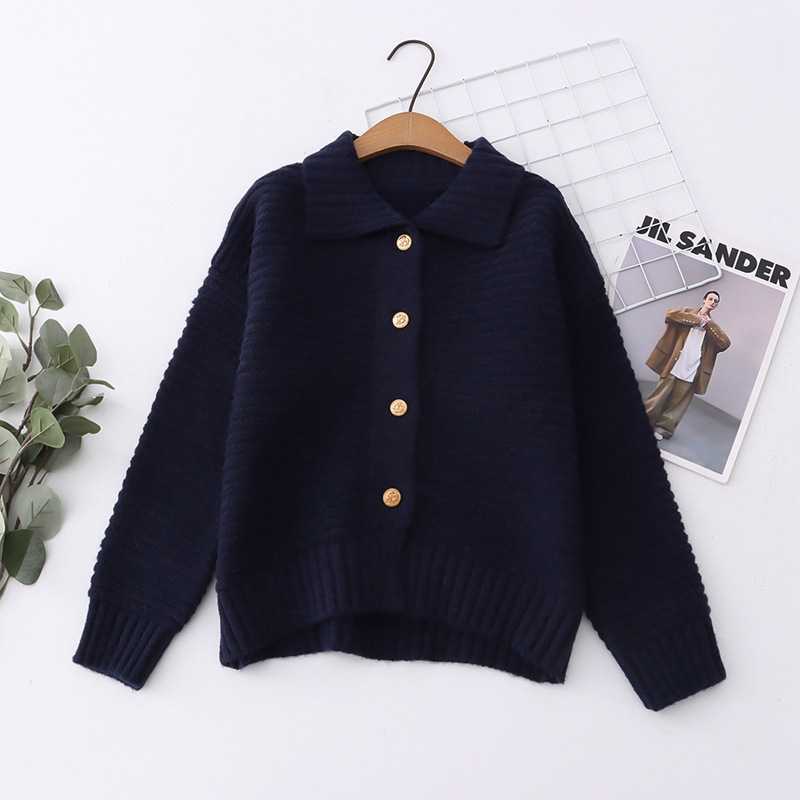 Áo khoác cardigan cổ bẻ vuông sọc ngang