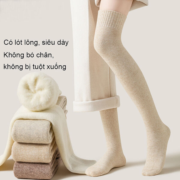 Tất dài quá gối, tất bắp chân nữ lót lông thu đông