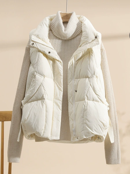 Áo phao lông vũ nữ lông vịt trắng dáng rộng, cổ đứng phong...