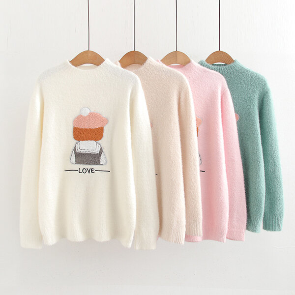 Áo len chui đầu giả lông chồn thời trang dày dặn cổ cao vừa...