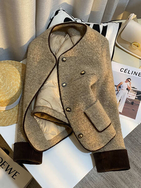 Áo khoác dạ nữ  có lót lông giữ ấm thanh lịch