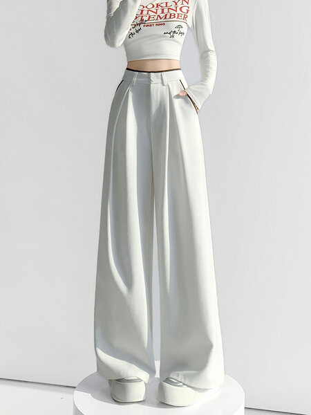 Quần tây ống rộng nữ màu xám mỏng nhẹ mùa hè cạp cao suông...