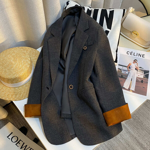 Áo blazer nữ màu xám đậm dáng công sở