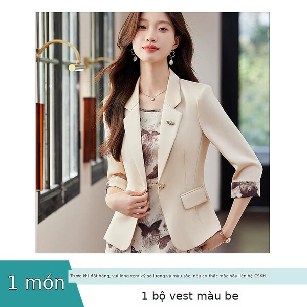 Bộ vest nữ màu be kiểu mới tay lửng mặc xuân kèm đầm liền...