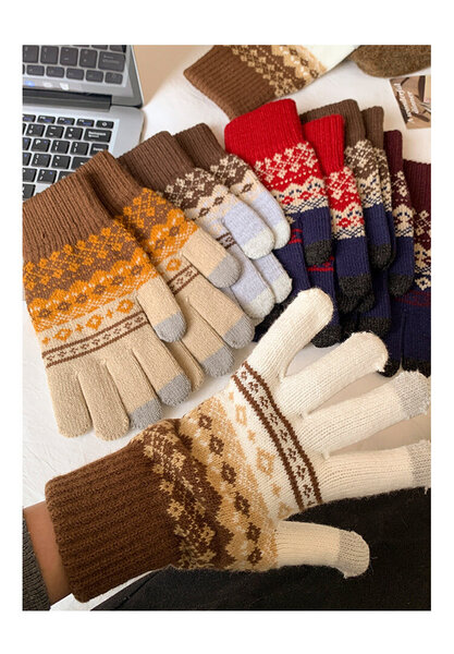 Găng tay len dệt kim nữ ngón rời cảm ứng, giữ ấm mùa đông