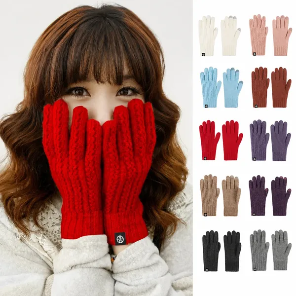 Găng tay len nữ giữ ấm thu đông, 2 lớp dày dặn, trơn màu, cảm...