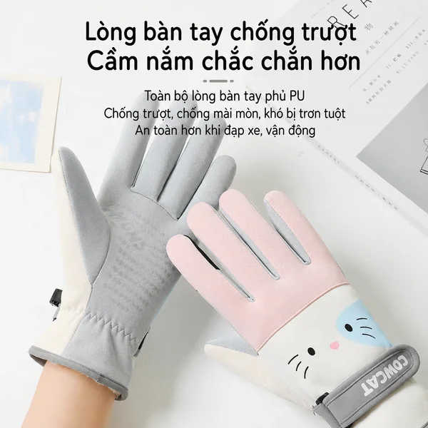 Găng tay đi tuyết nữ giữ ấm lót nhung dày chống lạnh chống...