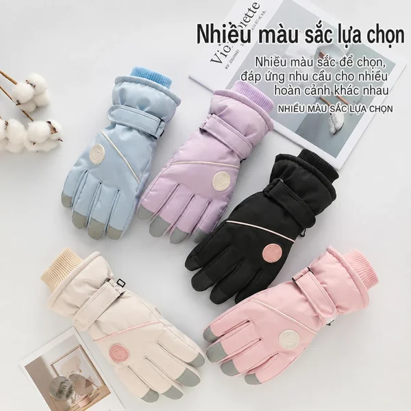 Găng tay nữ chống nước, cảm ứng màn hình lót lông dày giữ...