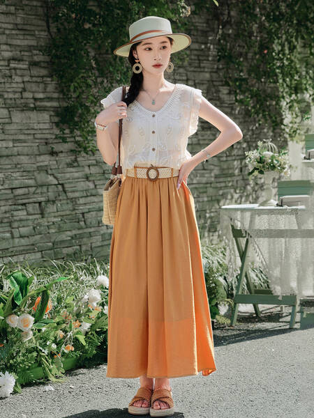 Chân váy dài chữ A cạp cao phong cách thanh lịch cho nữ, mặc hè,...