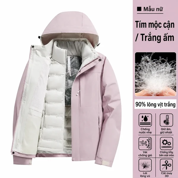Áo khoác đi tuyết outdoor 3 trong 1 nam nữ lót lông dày dặn, ruột...