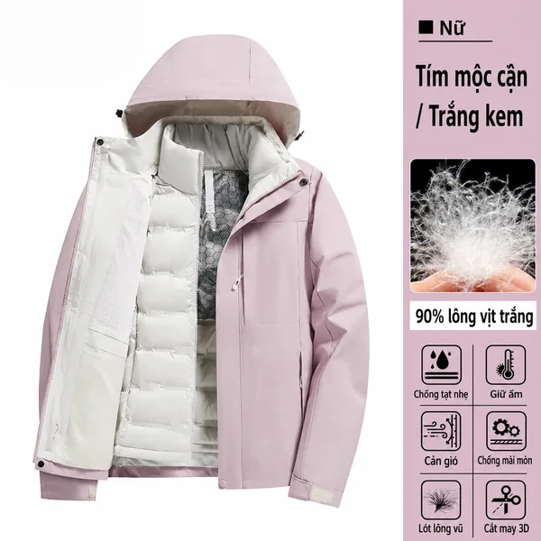 Áo khoác đi tuyết leo núi ngoài trời 3 trong 1 nam nữ lót nhung...