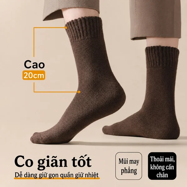 Tất len nam nữ lót lông dày giữ ấm, chống lạnh mùa thu đông