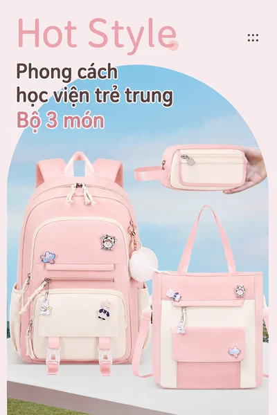 Ba lô học sinh nữ mẫu mới, chống bắn nước, dung tích lớn