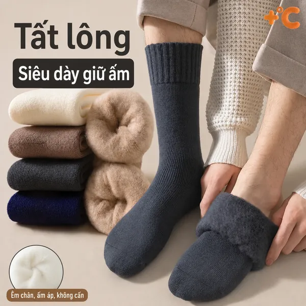 Tất nam dày mùa đông giữ ấm, cổ trung dài