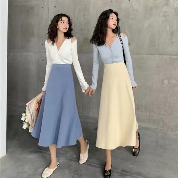 Chân váy len nữ dáng chữ A xòe rộng cạp cao dáng dài vừa dày...