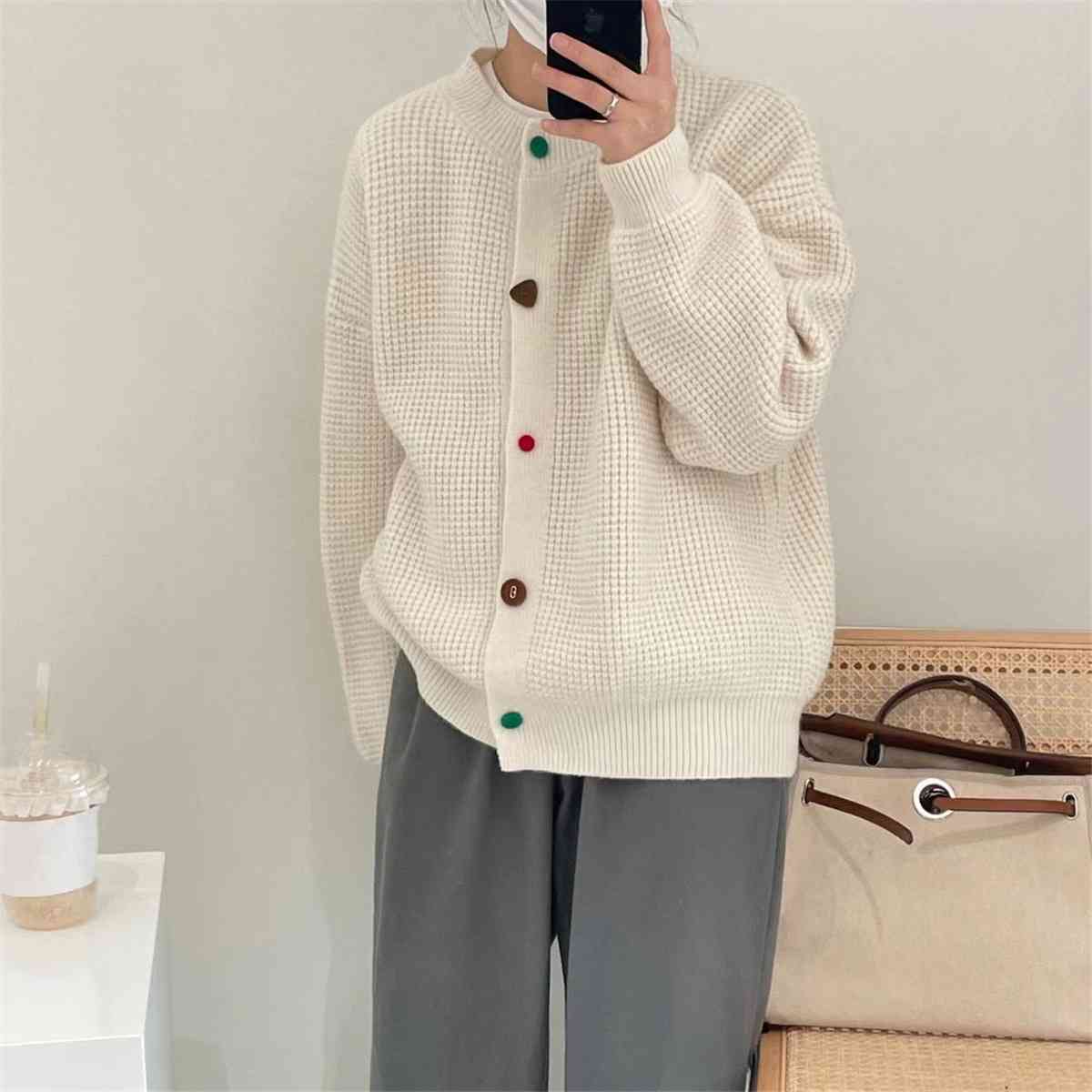 Áo khoác len cardigan nữ hàng nút kiểu dệt kim